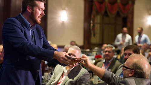 closeup_column_500 Magician Bryan Saint performing for a corporate event at the Greenbrier in Greensboro NC